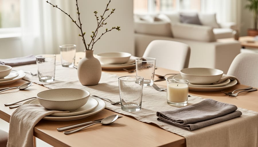 Close-up of a shopper’s hands selecting ceramic tableware in a bright home decor showroom